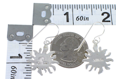 Southwest Silver Turquoise Sun Hook Dangle Earrings YX78954