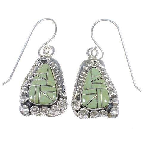 Silver Turquoise Flower Hook Dangle Earrings YX79092