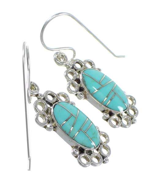 Turquoise Inlay Sterling Silver Hook Dangle Earrings YX79122