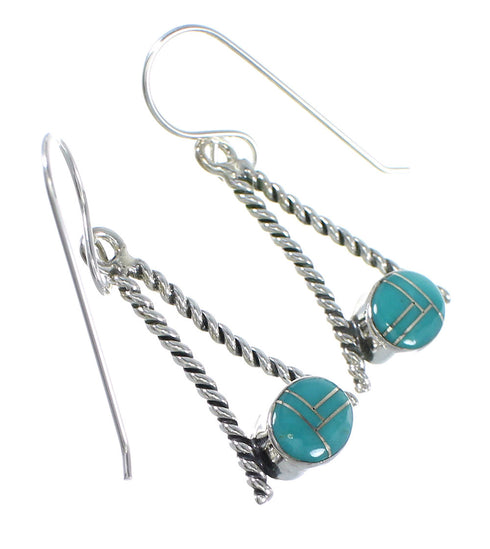 Turquoise Inlay And Sterling Silver Hook Dangle Earrings YX79131