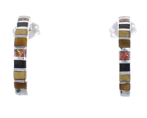 Southwest Multicolor Sterling Silver Post Hoop Earrings WX71568