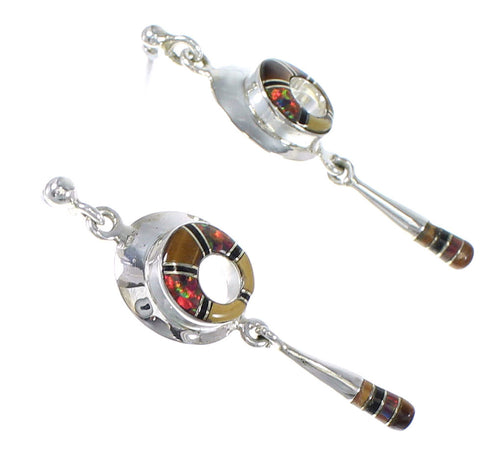Multicolor Sterling Silver Southwest Post Dangle Earrings WX71599