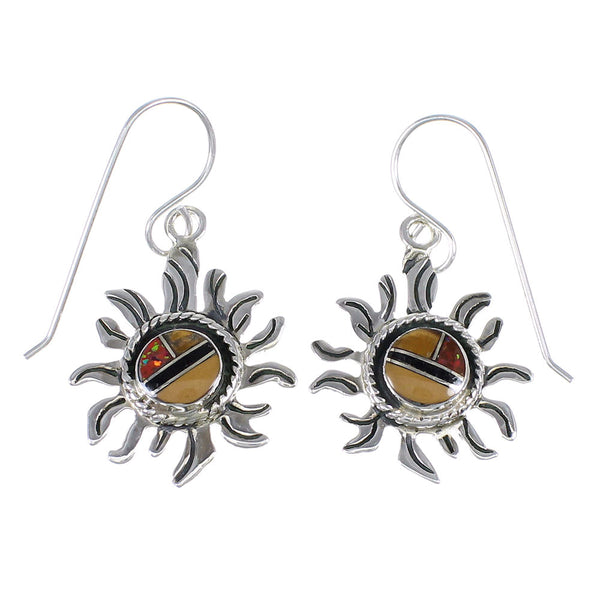 Multicolor Sterling Silver Sun Southwest Hook Dangle Earrings WX71653