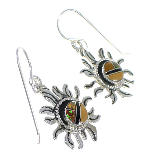 Multicolor Sterling Silver Sun Southwest Hook Dangle Earrings WX71653