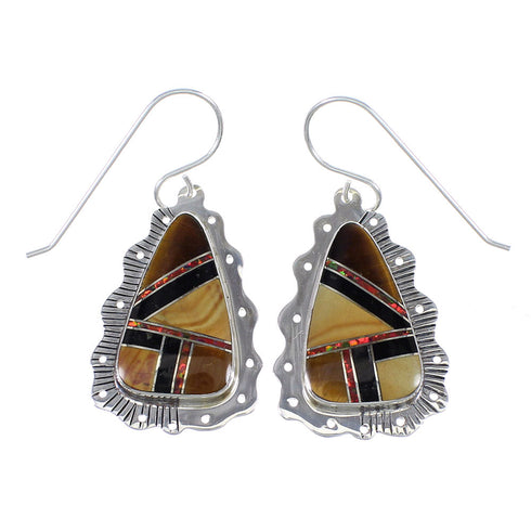 Multicolor Inlay And Genuine Sterling Silver Hook Dangle Earrings WX71700