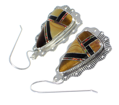 Multicolor Inlay And Genuine Sterling Silver Hook Dangle Earrings WX71700