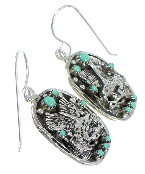 Authentic Sterling Silver Eagle Southwest Turquoise Hook Dangle Earrings QX70256