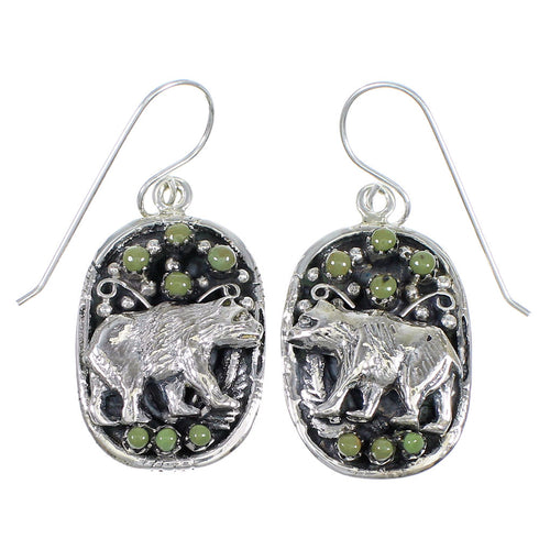 Genuine Sterling Silver Southwestern Turquoise Bear Hook Dangle Earrings QX70271