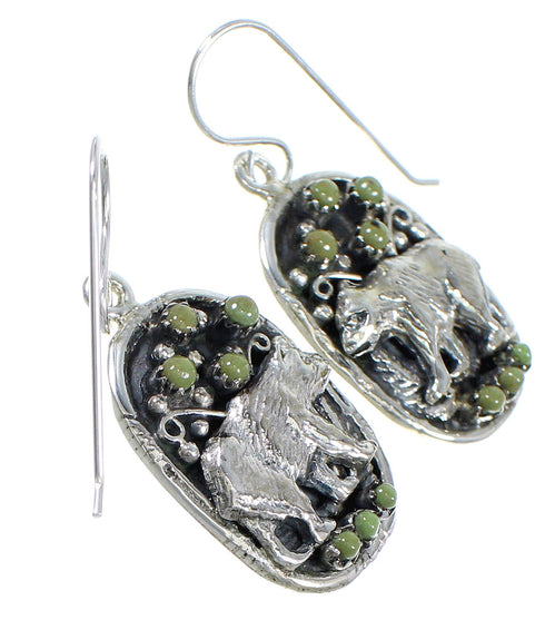 Genuine Sterling Silver Southwestern Turquoise Bear Hook Dangle Earrings QX70271