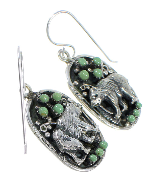 Authentic Sterling Silver Southwestern Turquoise Bear Hook Dangle Earrings QX70273