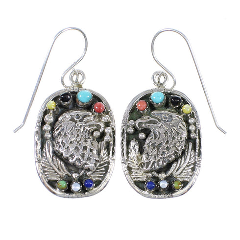 Silver Multicolor Southwest Eagle Hook Dangle Earrings YX71073