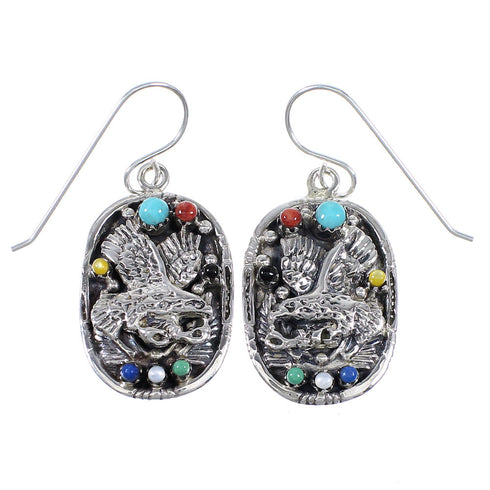 Silver Multicolor Southwestern Eagle Hook Dangle Earrings YX71075