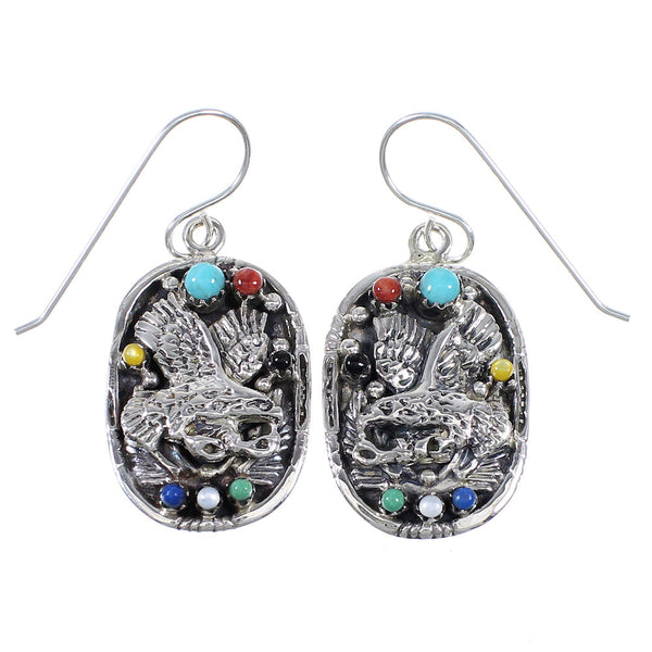 Silver Multicolor Southwestern Eagle Hook Dangle Earrings YX71075