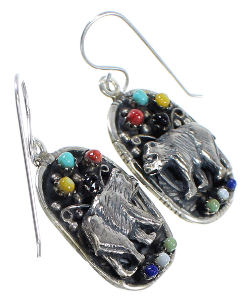 Silver Multicolor Southwest Bear Hook Dangle Earrings YX71078