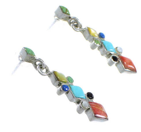 Southwest Sterling Silver Multicolor Post Dangle Earrings YX71117
