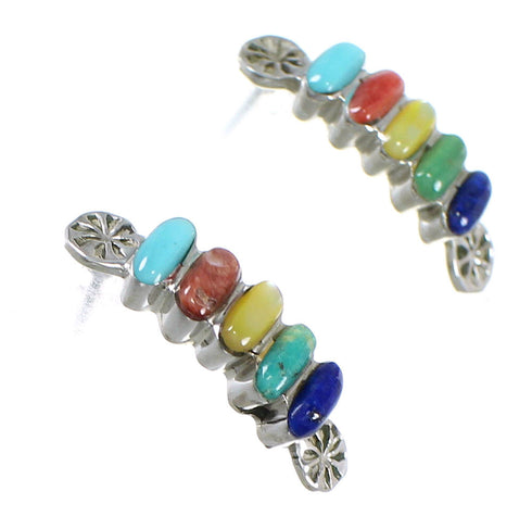 Sterling Silver Multicolor Southwest Post Hoop Earrings YX71128