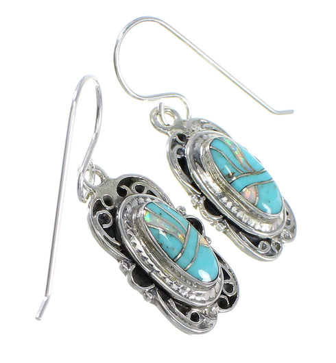 Southwest Turquoise Opal Sterling Silver Hook Dangle Earrings QX72408