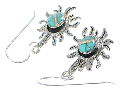 Turquoise Opal Sterling Silver Southwest Sun Hook Dangle Earrings QX72424
