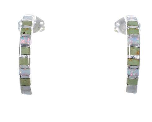 Turquoise Opal Sterling Silver Southwest Post Hoop Earrings QX81772