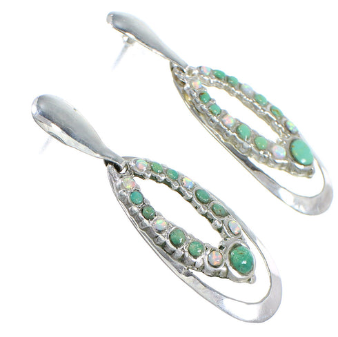 Turquoise And Opal Sterling Silver Southwest Post Dangle Earrings QX81871