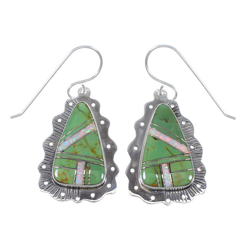 Southwestern Sterling Silver Turquoise Opal Hook Dangle Earrings QX81852