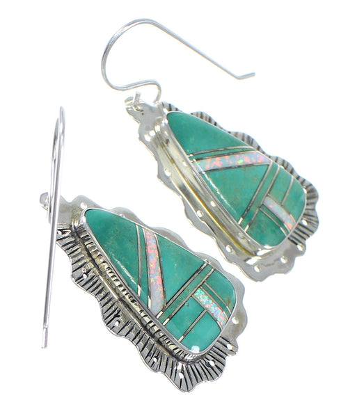 Southwest Genuine Sterling Silver Turquoise Opal Hook Dangle Earrings QX81858