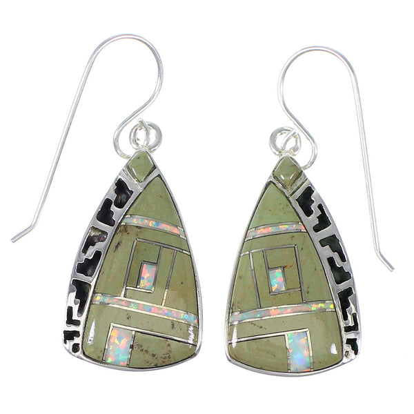 Genuine Sterling Silver Turquoise Opal Southwest Hook Dangle Earrings QX81910