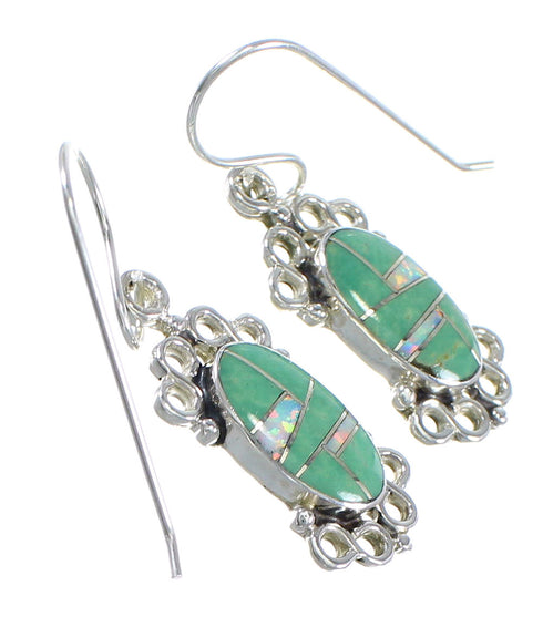 Southwest Turquoise Opal Genuine Sterling Silver Hook Dangle Earrings QX81958