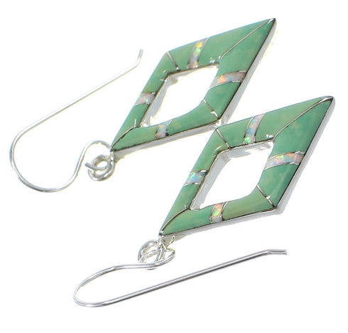 Turquoise And Opal Silver Southwest Hook Dangle Earrings QX82009