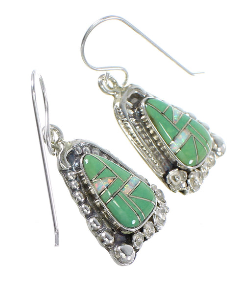 Turquoise Opal Sterling Silver Southwest Flower Hook Dangle Earrings QX82097