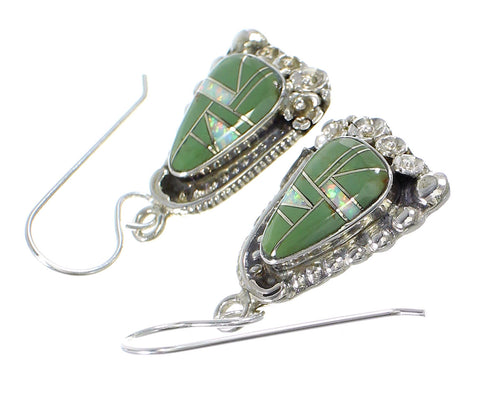 Turquoise Opal Sterling Silver Southwestern Flower Hook Dangle Earrings QX82098