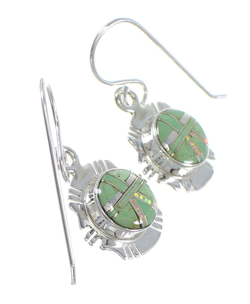 Turquoise And Opal Genuine Sterling Silver Southwestern Hook Dangle Earrings QX82114