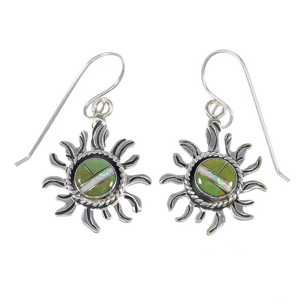 Southwest Sun Turquoise Opal Silver Hook Dangle Earrings QX82118