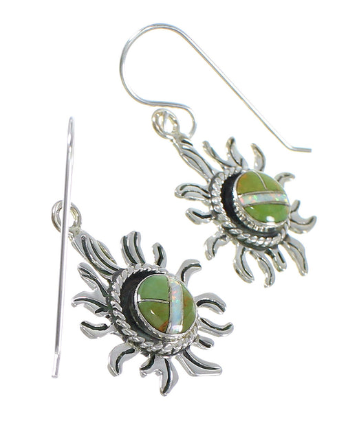 Southwest Sun Turquoise Opal Silver Hook Dangle Earrings QX82118