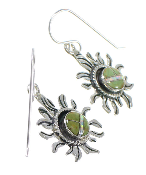 Southwestern Sun Turquoise Opal Silver Hook Dangle Earrings QX82119