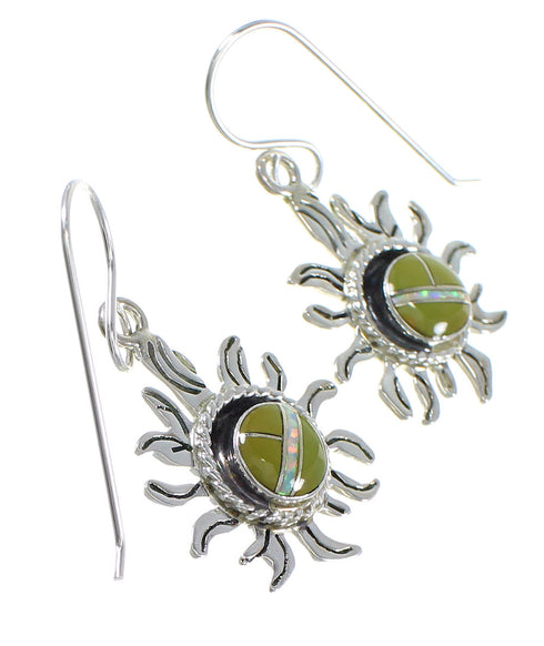 Southwest Sun Turquoise Opal Sterling Silver Hook Dangle Earrings QX82120