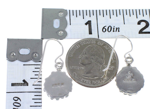 Southwest Turquoise Genuine Sterling Silver Hook Dangle Earrings QX69335