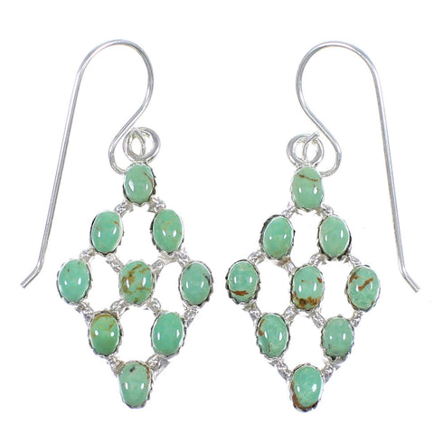 Turquoise Southwestern Genuine Sterling Silver Hook Dangle Earrings QX69370