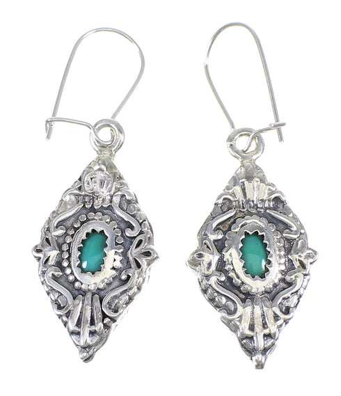Genuine Sterling Silver Southwestern Turquoise Hook Dangle Reversible Earrings QX69379