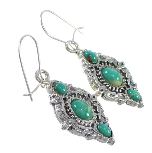Genuine Sterling Silver Southwestern Turquoise Hook Dangle Reversible Earrings QX69379