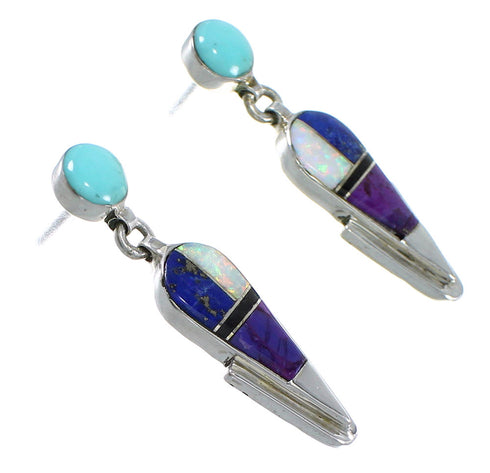 Multicolor And Authentic Sterling Silver Southwest Post Dangle Earrings YX69472