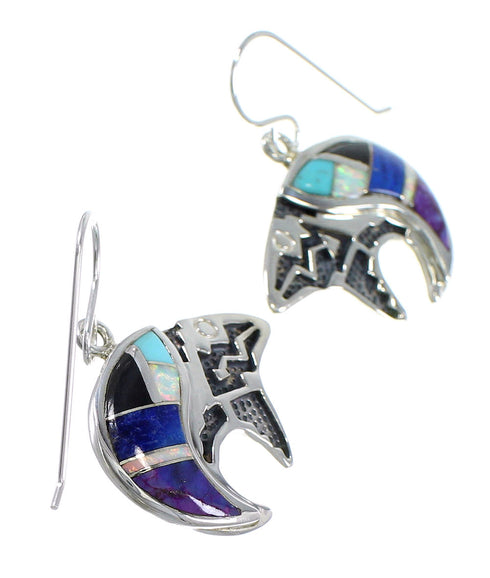 Southwest Multicolor And Sterling Silver Bear Arrow Hook Dangle Earrings YX69487