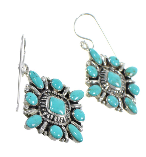 Southwestern Turquoise Sterling Silver Hook Dangle Earrings QX69229