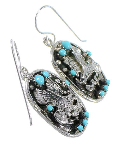 Southwest Eagle Turquoise Sterling Silver Hook Dangle Earrings QX69234