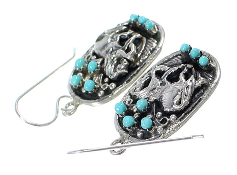 Turquoise Authentic Sterling Silver Horse Southwest Hook Dangle Earrings QX69235