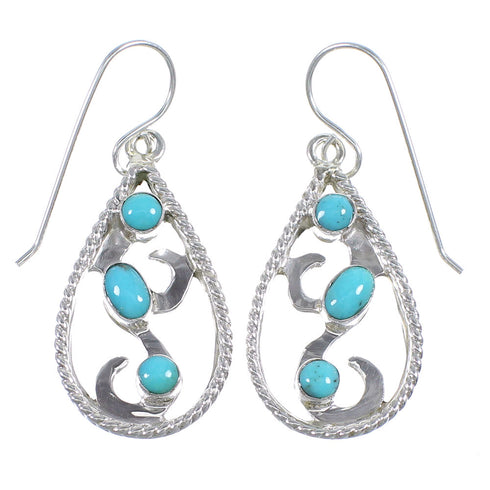Authentic Sterling Silver Turquoise Southwestern Hook Dangle Earrings QX69499