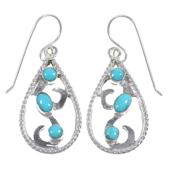 Authentic Sterling Silver Turquoise Southwestern Hook Dangle Earrings QX69499