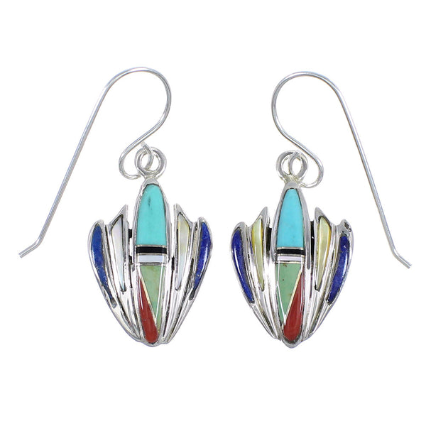 Authentic Sterling Silver Multicolor Inlay Hook Dangle Earrings RX70408