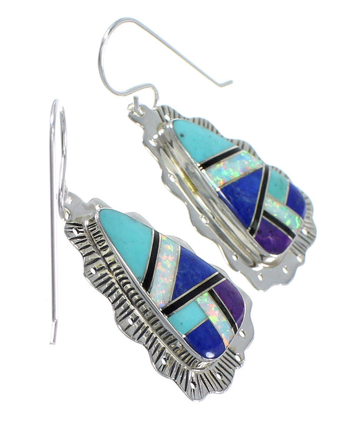 Authentic Sterling Silver Southwest Multicolor Hook Dangle Earrings RX70578