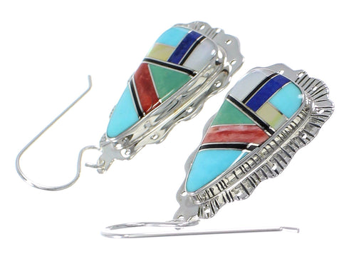Southwest Multicolor Genuine Sterling Silver Hook Dangle Earrings RX70582